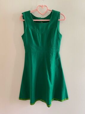 True Vintage Wool Green Sleeveless Fit & Flare Square Neck Dress Sz S